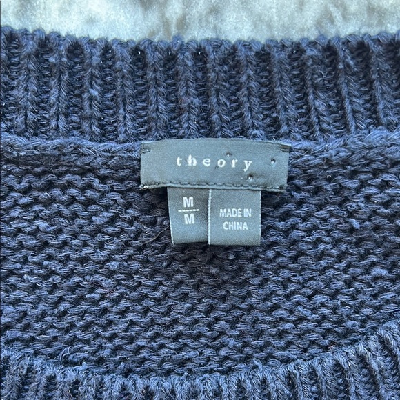 Theory Navy Knit Short Sleeve Sweater | Medium - Picture 3 of 5
